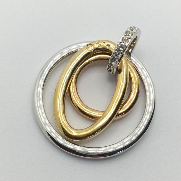 Signed Swarovski Mambo3 Triple Circle Tri-Colored GP Clear Crystal Round Pendant - Picture 3 of 3